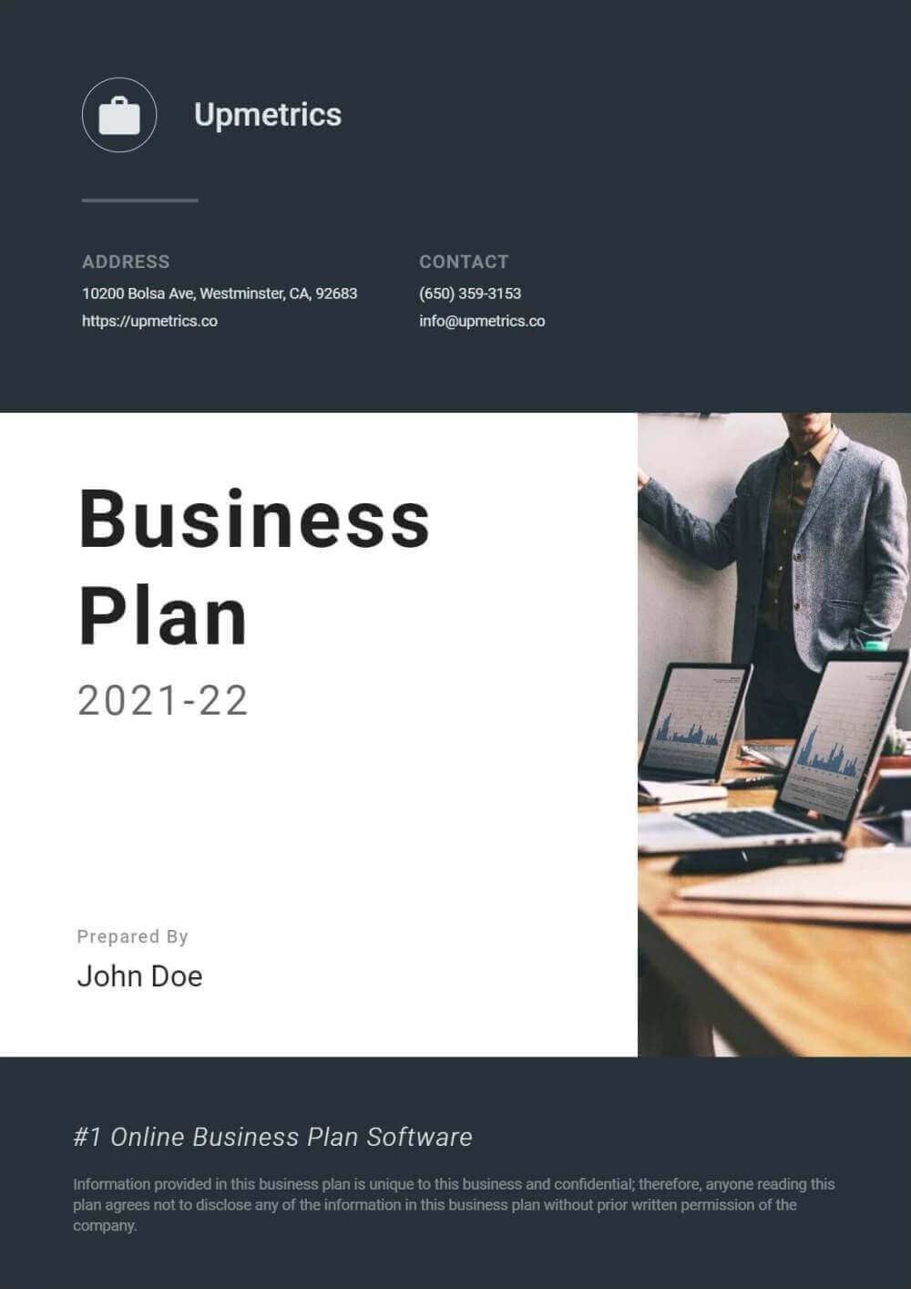 cover page of business plan should contain